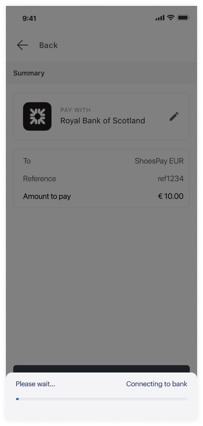 Redirect to bank screenshot